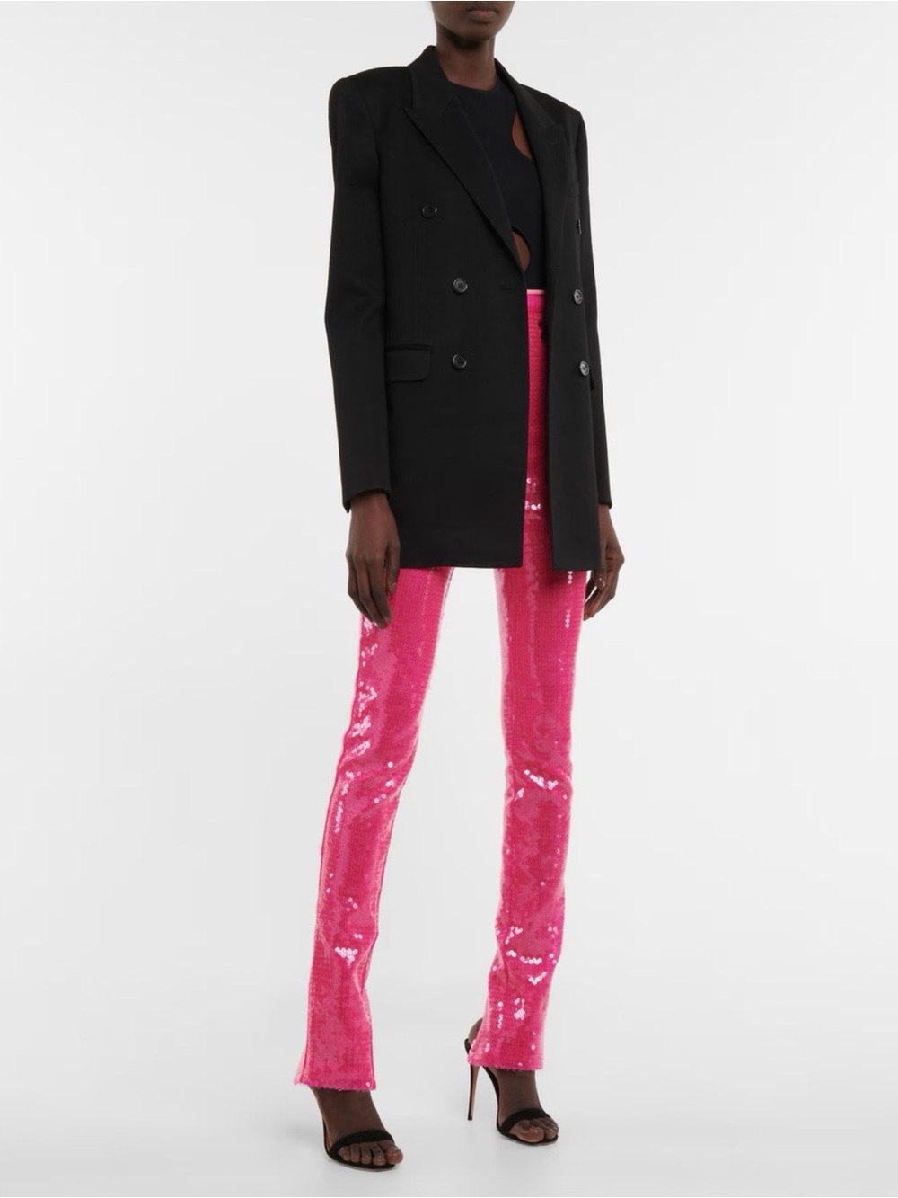 High-Shine Sequin Skinny Pants in Bright Pink
